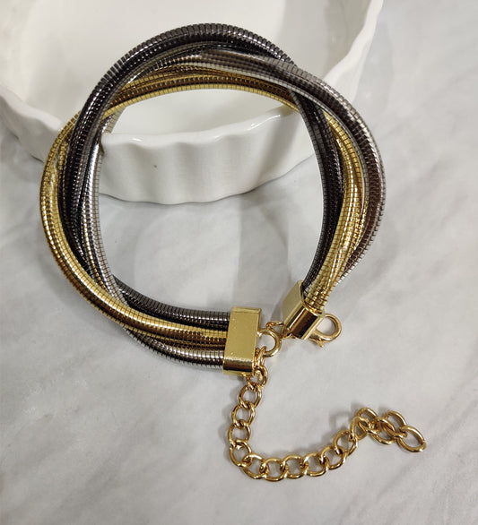 Dual Tone Metal Bracelet with Adjustable Lock