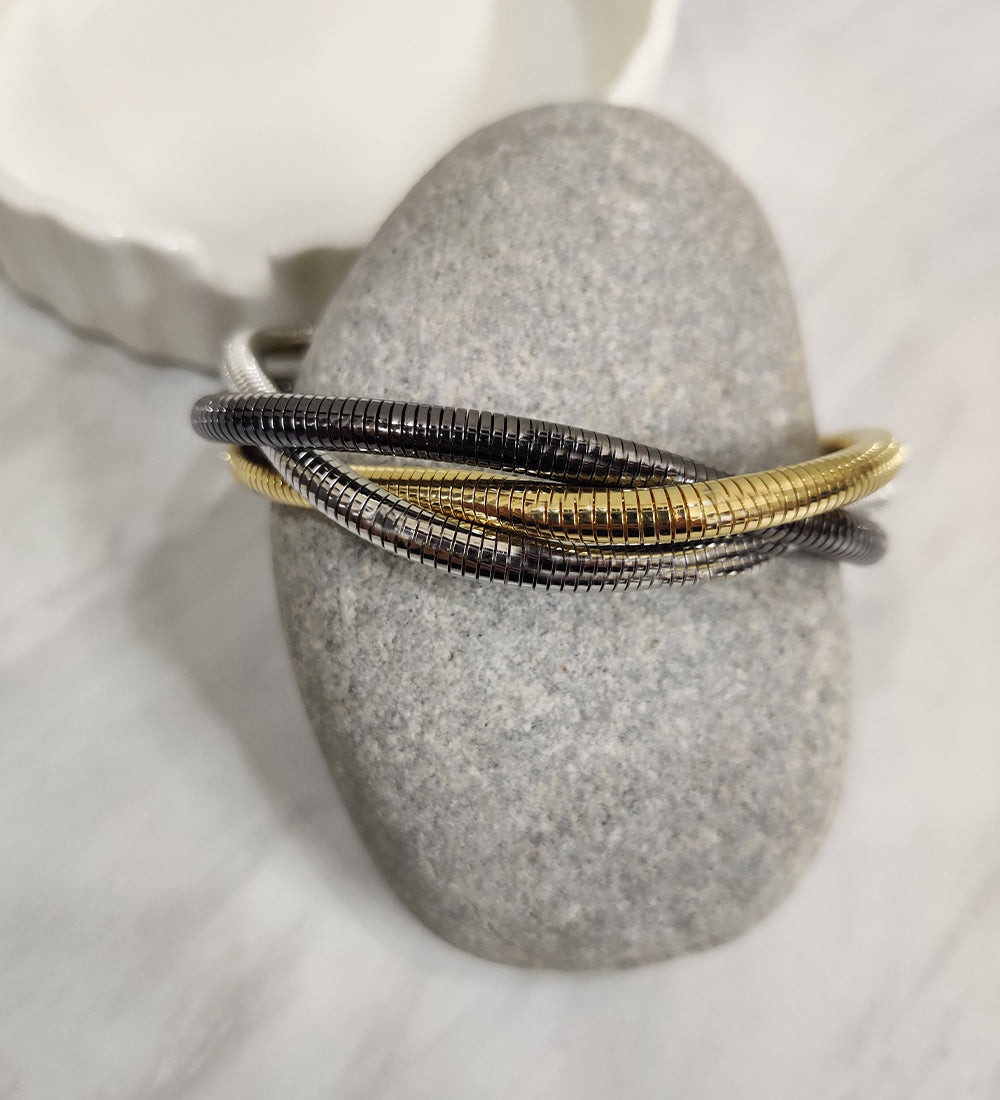 Dual Tone Metal Bracelet with Adjustable Lock