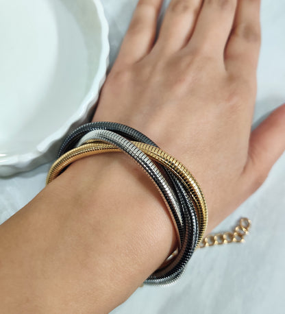 Dual Tone Metal Bracelet with Adjustable Lock
