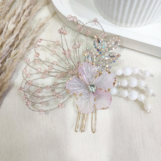 Pink Petal Crystal Hair Comb