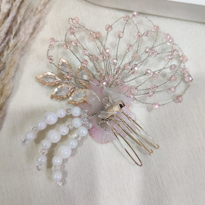 Pink Petal Crystal Hair Comb
