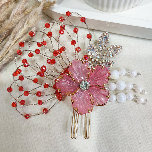 Red Petal Crystal Hair Comb
