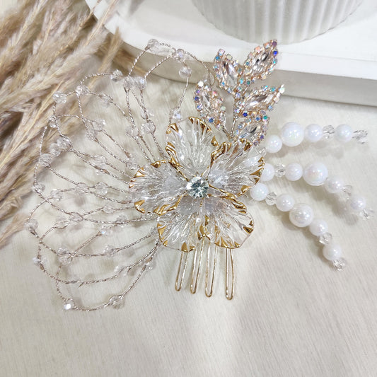 Silver Petal Crystal Hair Comb