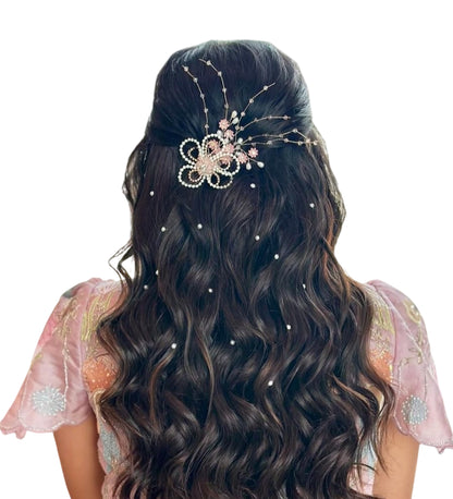 Pearl and Pink Flower Tassel Hair Comb