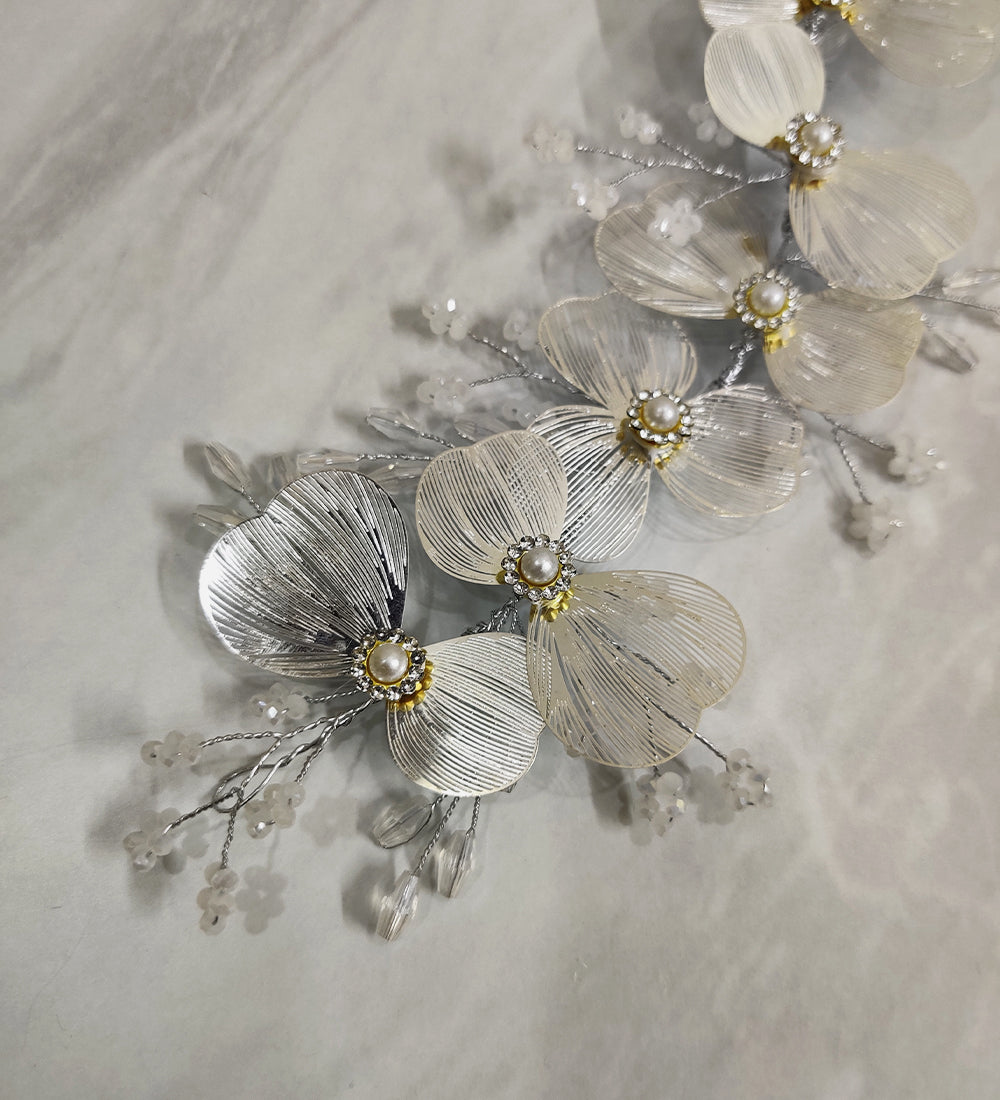 Silver Metallic Flower Hair Vein