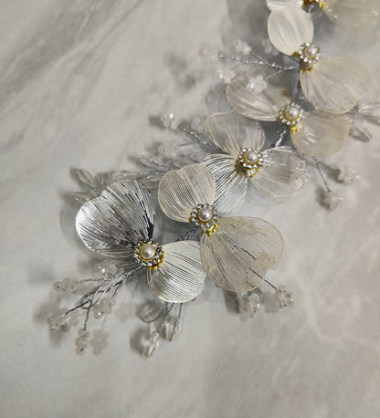 Silver Metallic Flower Hair Vein