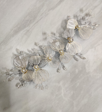 Silver Metallic Flower Hair Vein