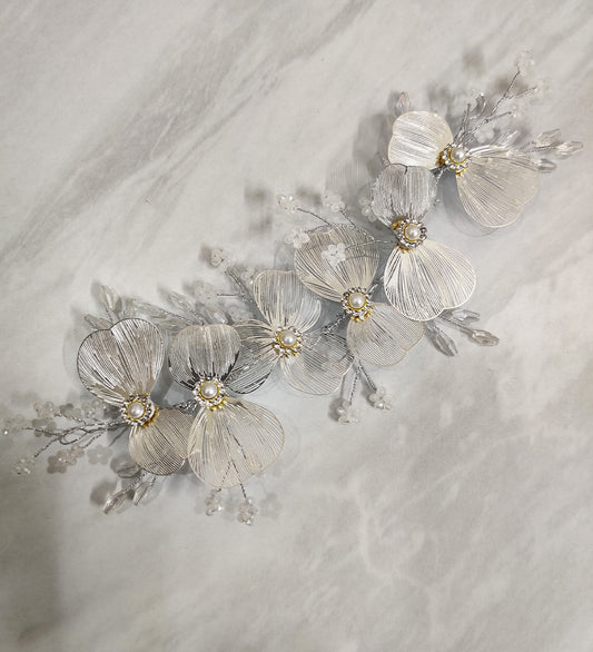 Silver Metallic Flower Hair Vein