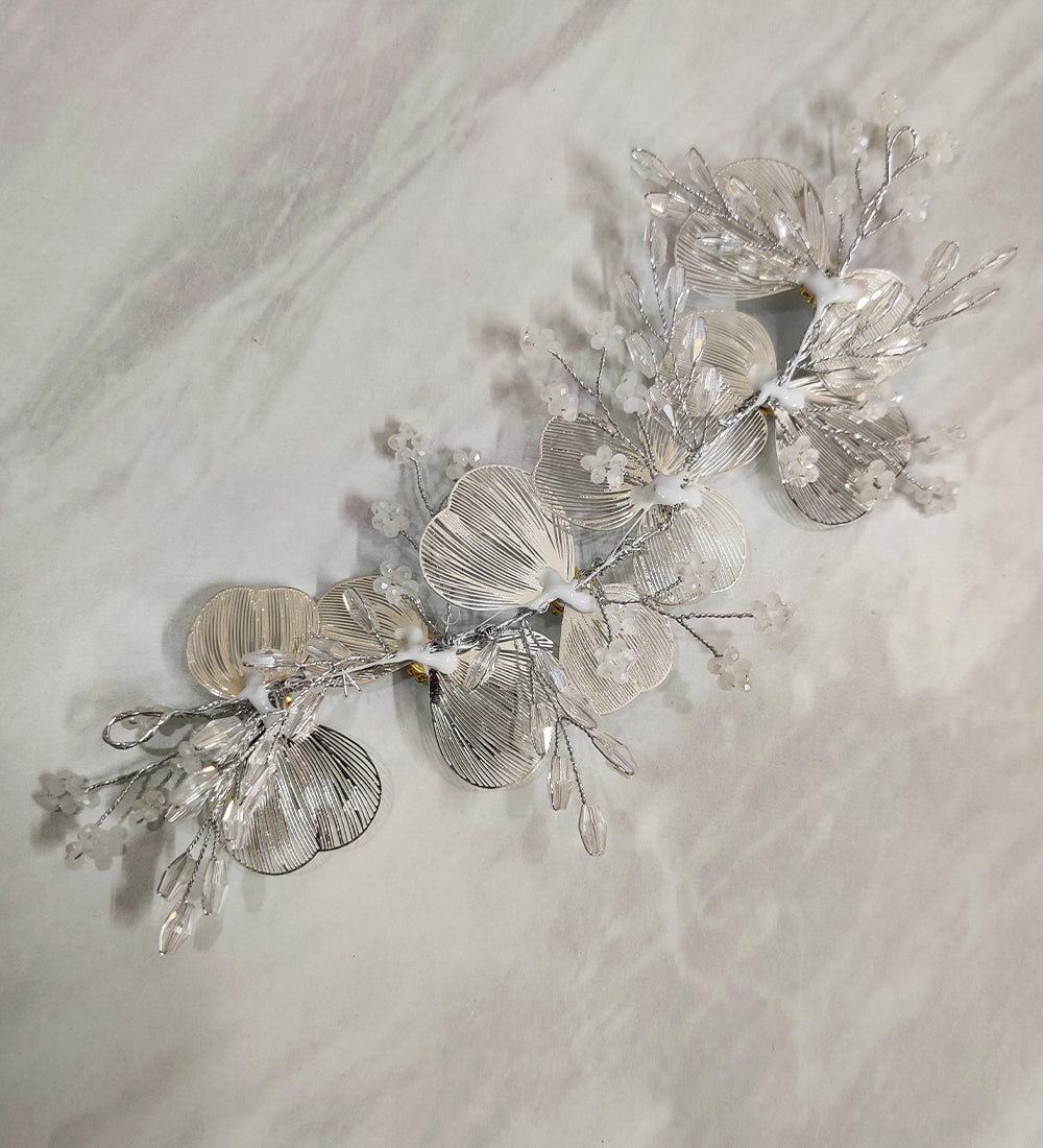 Silver Metallic Flower Hair Vein