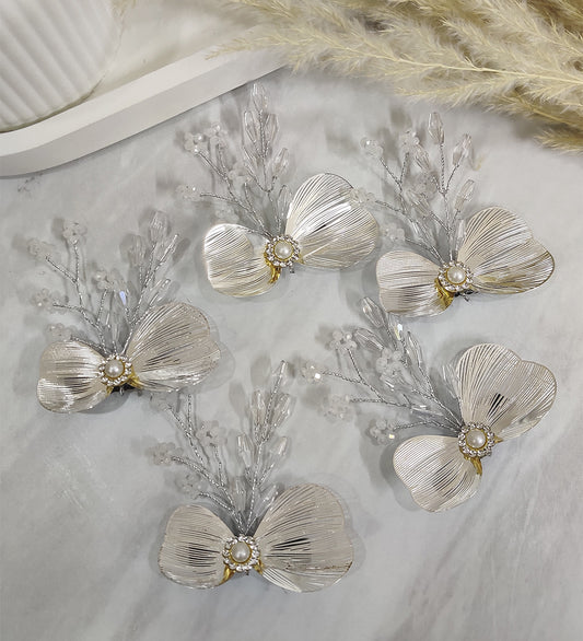 Silver Flower Hair Clip (Set of 5)