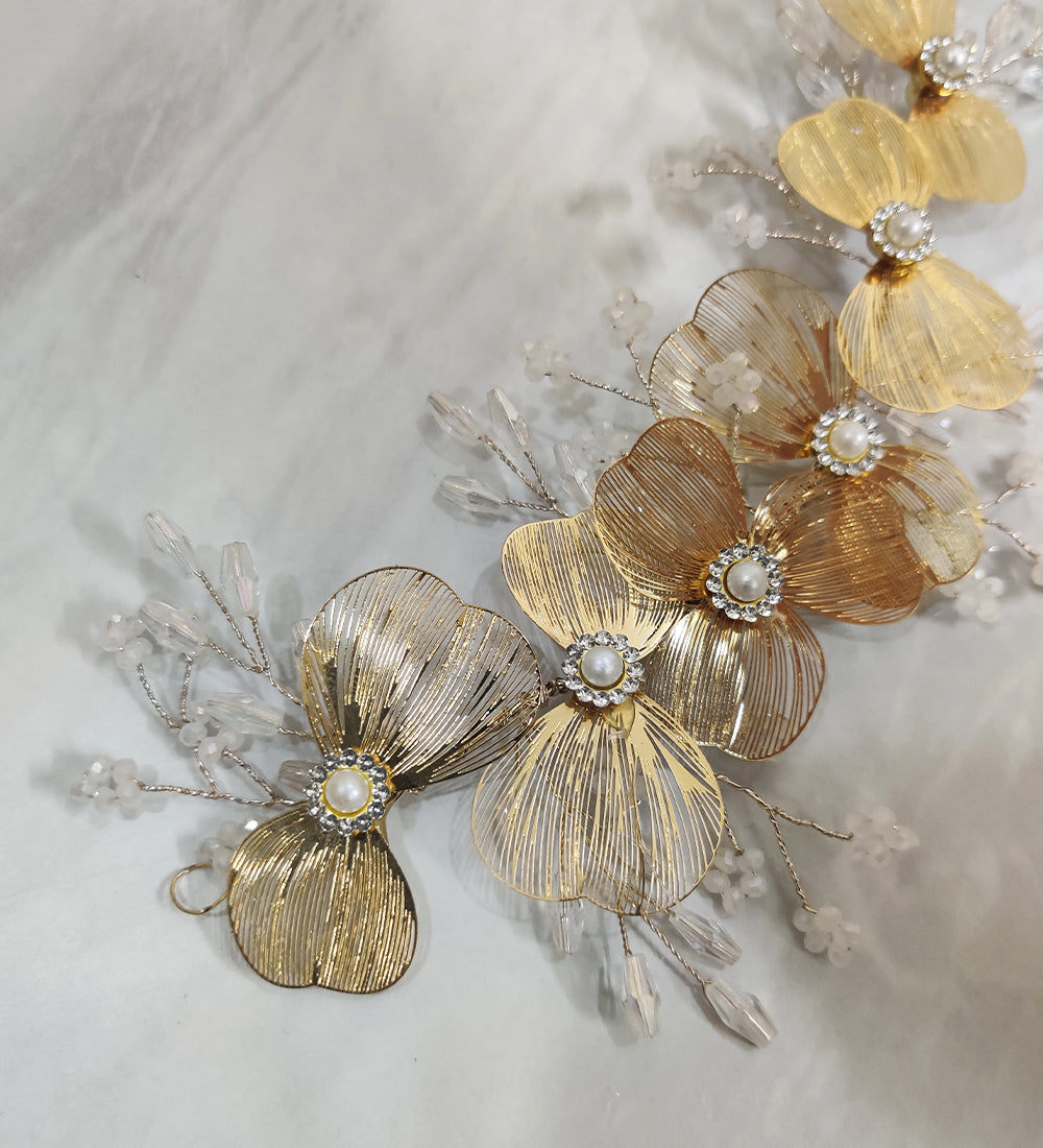 Golden Metallic Flower Hair Vein