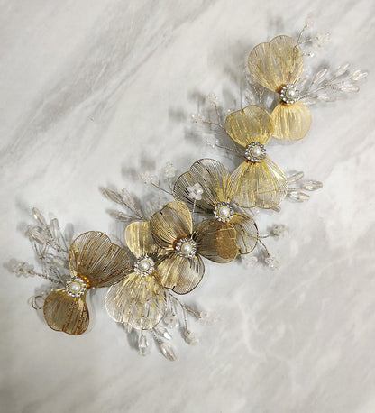 Golden Metallic Flower Hair Vein