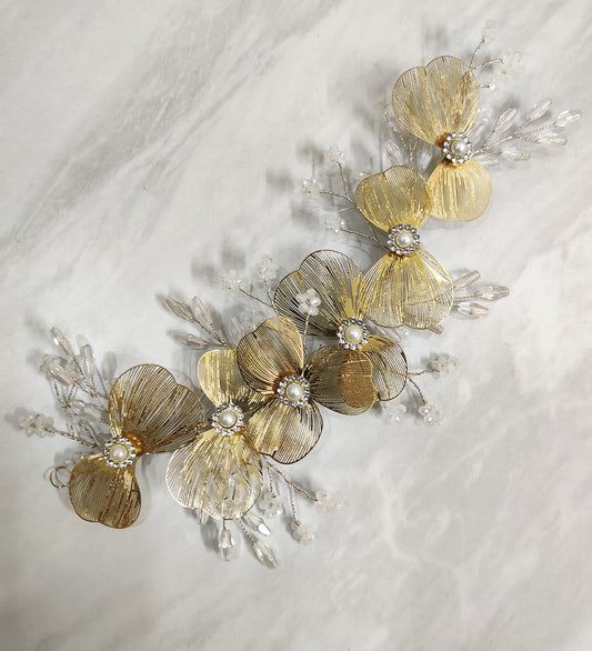 Golden Metallic Flower Hair Vein