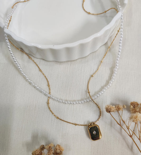 Pearl and Gold Double Layered Pendent Chain
