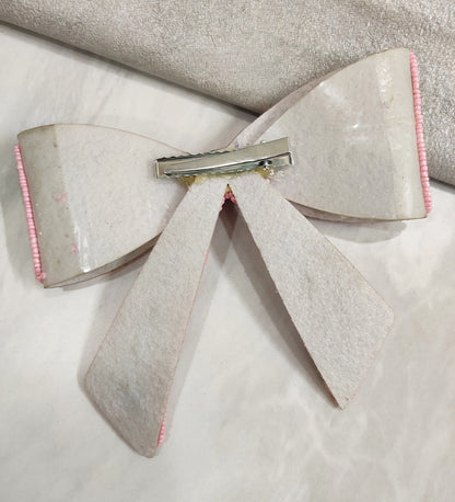 Embellished Crystal Big Hair Bow Clip - Pink
