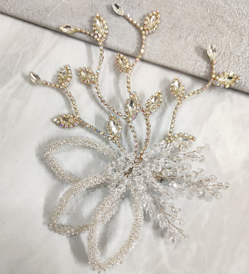 Silver Crystal flower Rhinestone Clip