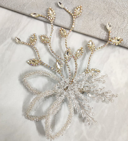 Silver Crystal flower Rhinestone Clip