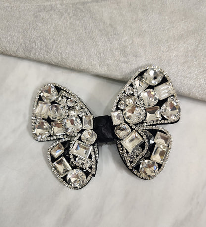 Silver Crystal Black Bow Clip