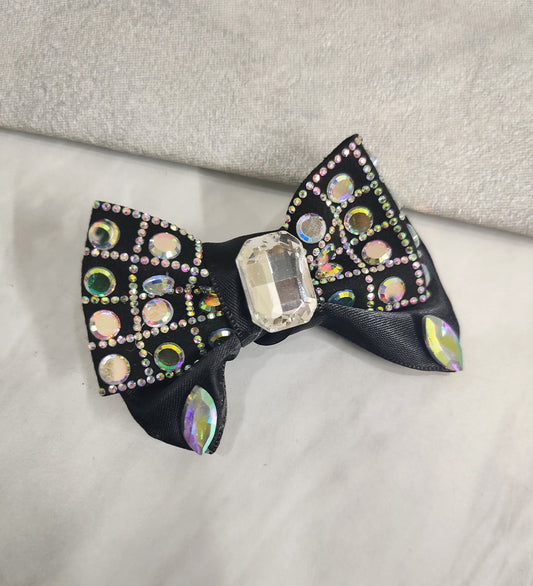 Small Black Crystal Ribbon Bow