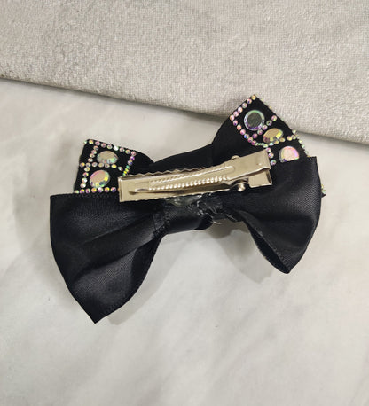 Small Black Crystal Ribbon Bow