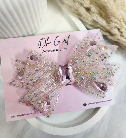 Small Pink Crystal and Net Bow