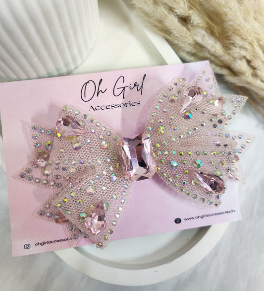 Small Pink Crystal and Net Bow