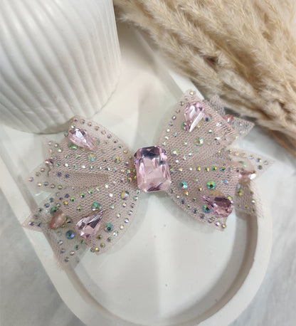 Small Pink Crystal and Net Bow