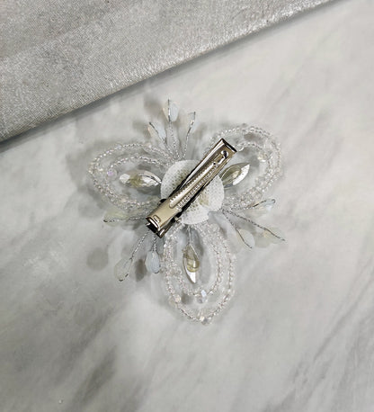 White Flower Crystal Hair Clip