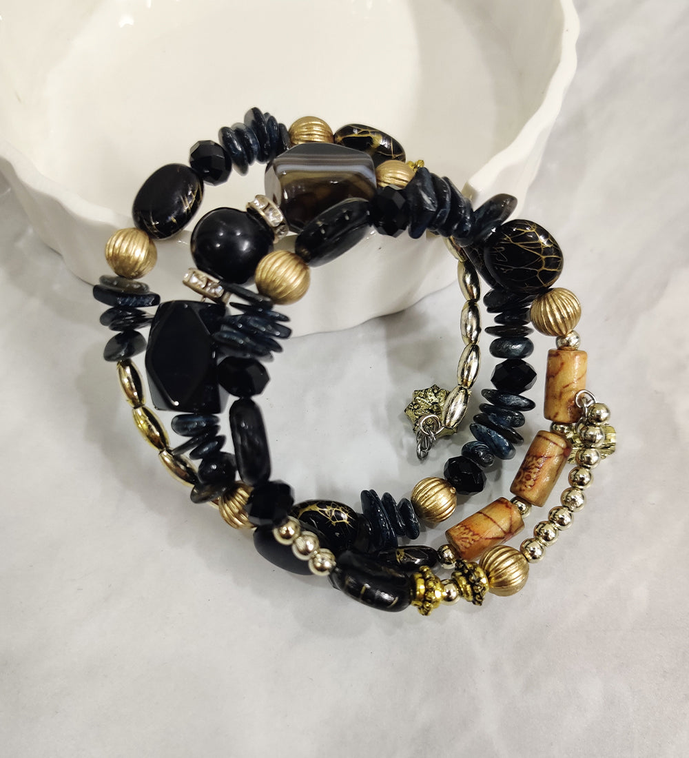 Black Stone and Crystal Wrap Around Bracelet