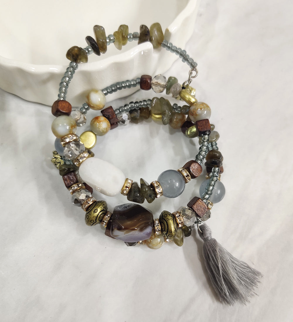 Grey Stone and Crystal Wrap Around Bracelet