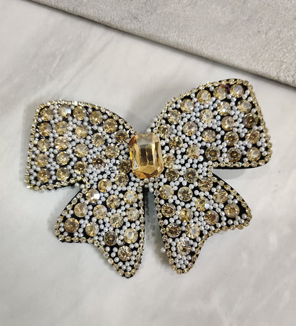 Golden Stone and Pearl Bow Hair Clip