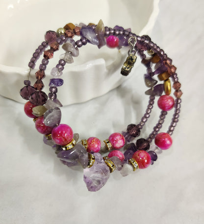 Purple Stone and Crystal Wrap Around Bracelet