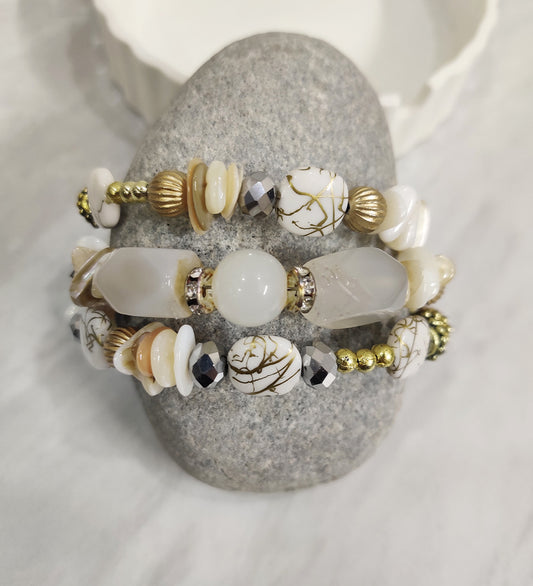 White Stone and Crystal Wrap Around Bracelet