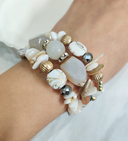 White Stone and Crystal Wrap Around Bracelet