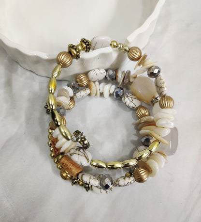 White Stone and Crystal Wrap Around Bracelet