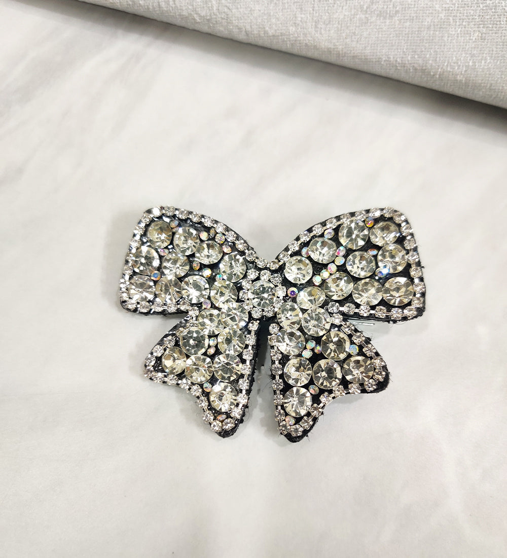 Silver Stone Bow Hair Clip