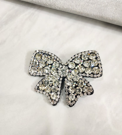 Silver Stone Bow Hair Clip