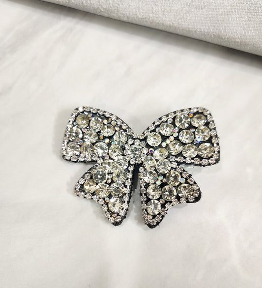 Silver Stone Bow Hair Clip