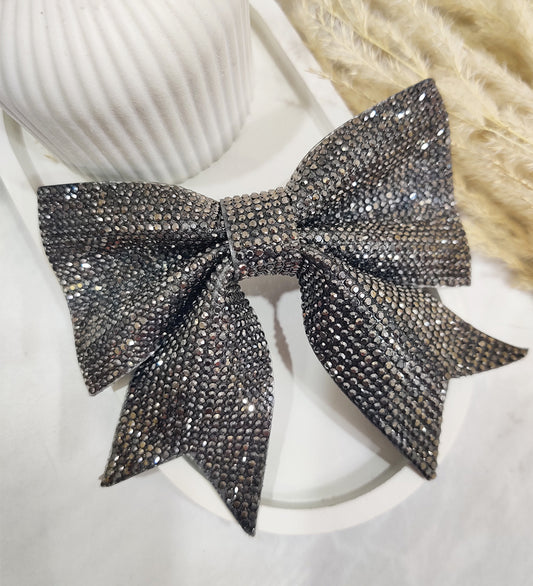 Glam Rhinestone Bow with Alligator Clip -Black