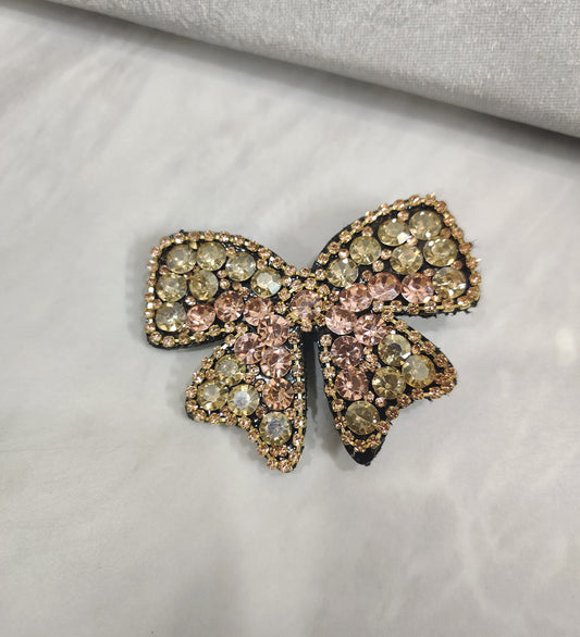 Golden Pink Stone Small Bow Hair Clip