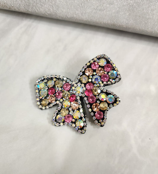 Multicolour Stone Small Bow Hair Clip