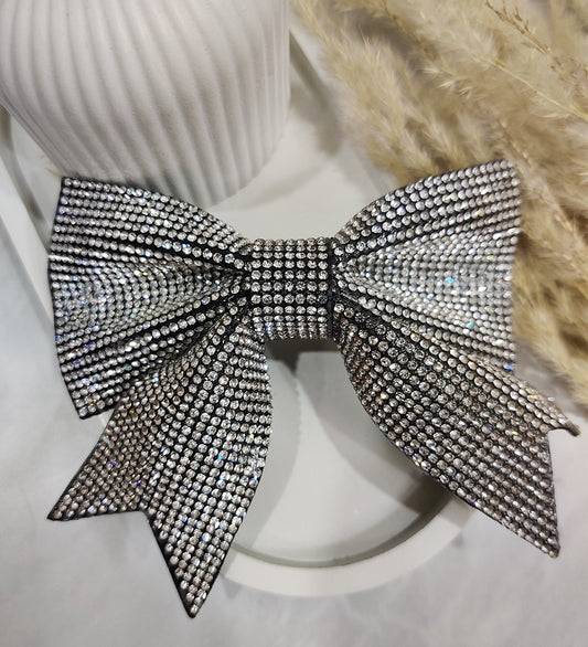 Glam Rhinestone Bow with Alligator Clip -Silver