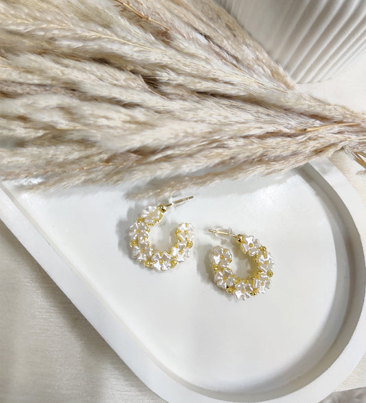 White Floral Hoop Earrings