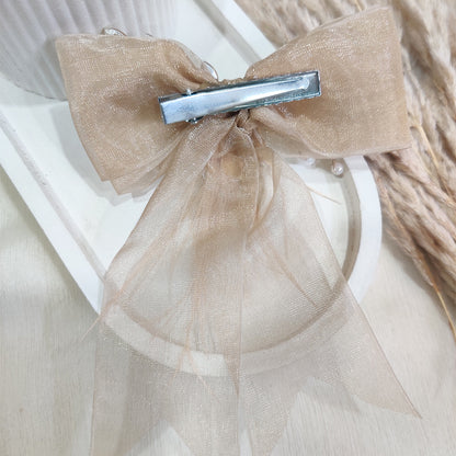 Golden Net and Feather Bow Clip