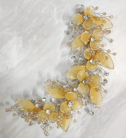 Golden Floral Crystal Hair Vein