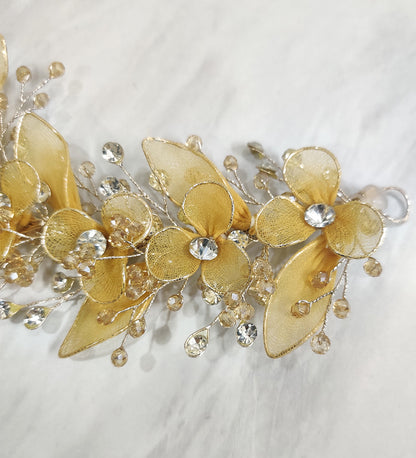 Golden Floral Crystal Hair Vein