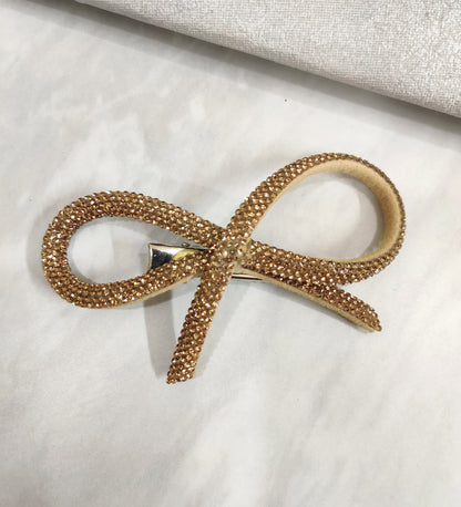Golden Crystal Hair Bow Slider Clip