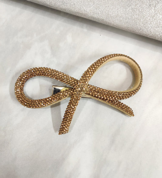 Golden Crystal Hair Bow Slider Clip