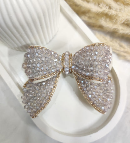 Double Layered Grey Beaded Hair Bow