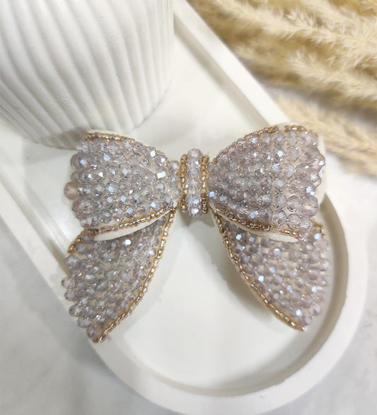 Double Layered Grey Beaded Hair Bow